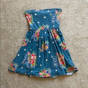 Blue strapless back detail dress